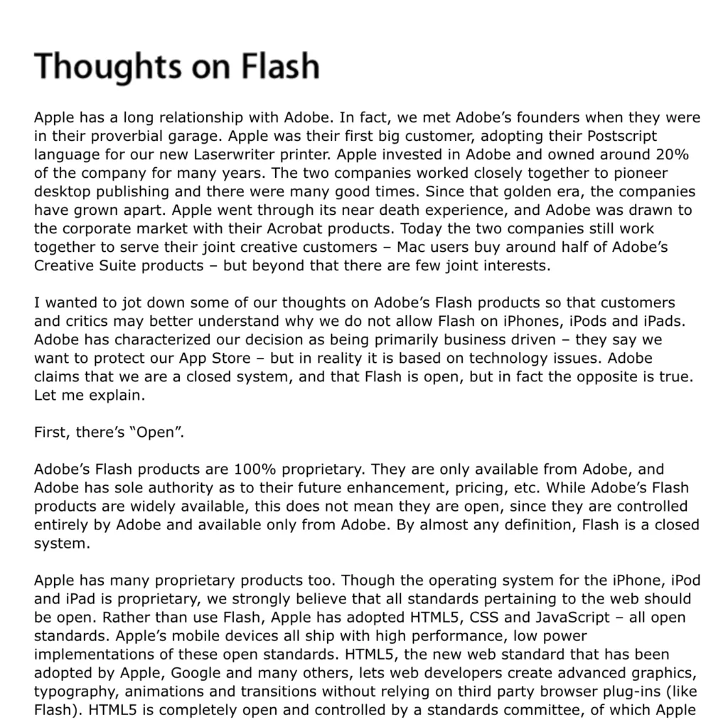 フラッシュゲームとは：スティーブ・ジョブズ氏の「Thoughts on Flash」という公開書簡