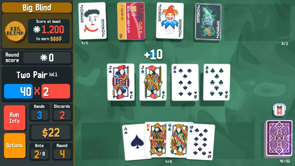 Screenshot of card game played on Balatro mobile game.