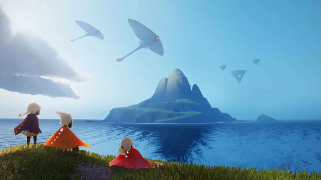 Screenshot of characters and scenic backdrop from mobile game Sky: Children of Light.