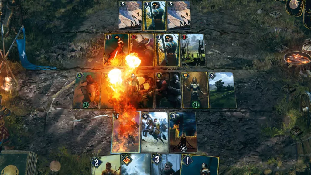 Screenshot of card game being played on mobile game Gwent.