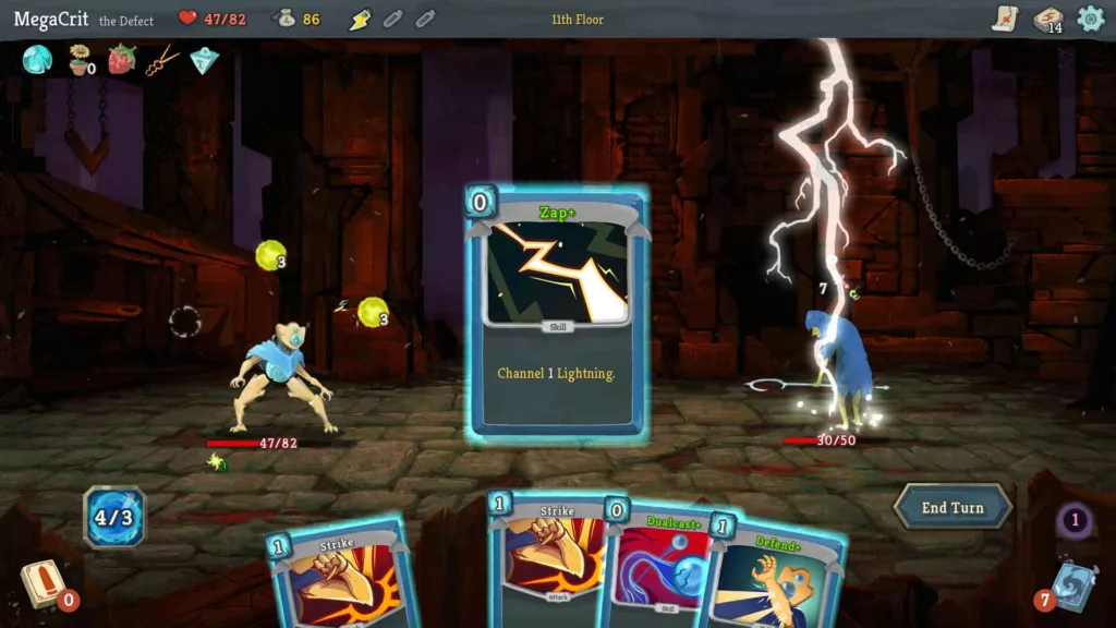 Screenshot of duel from mobile game slay the spire.