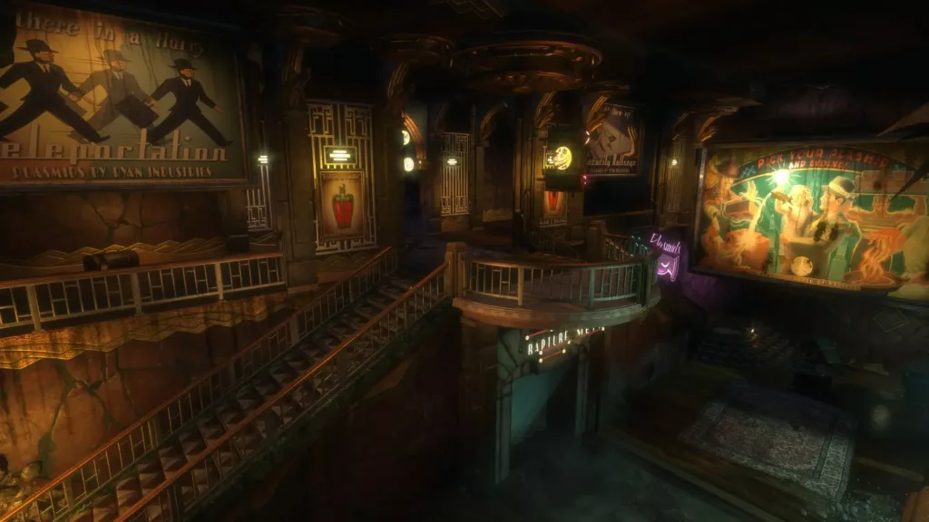 Gameplay screenshot from BioShock showcasing the game and its environment