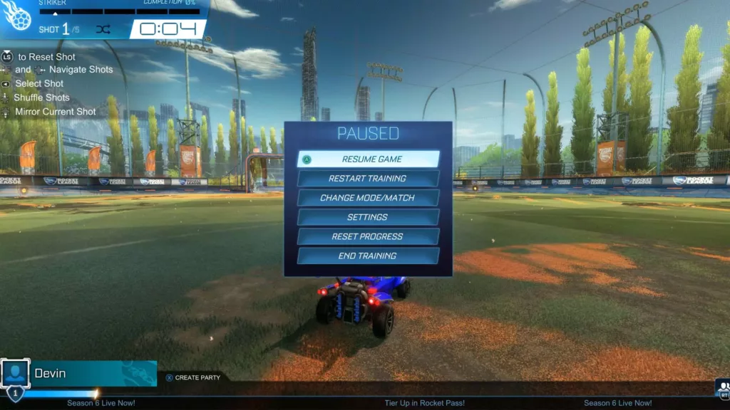 Screenshot of a race in Rocket League.