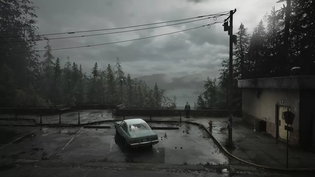 Gameplay screenshot from Silent Hill 2 showcasing the game and its environment