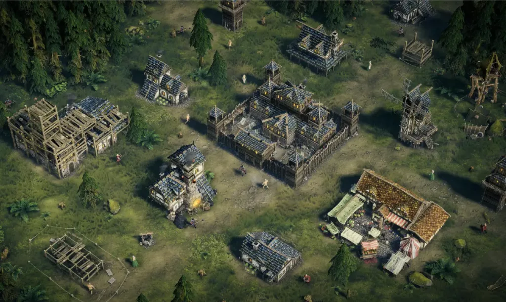 Screenshot of a town in Crown of Greed.