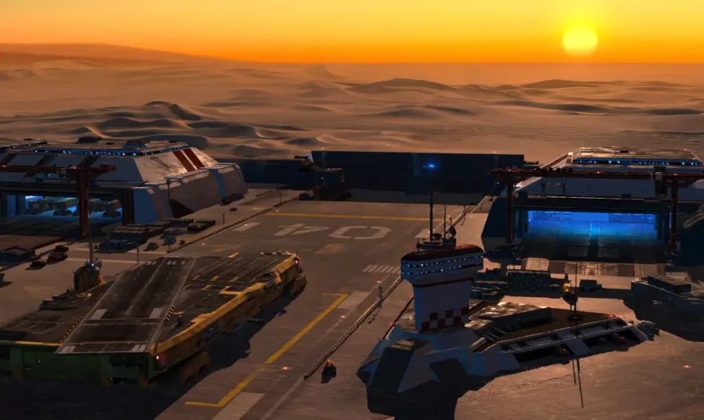 Screenshot of a base in Homeworld: Deserts of Kharak.