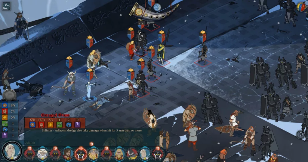 Screenshot of the game The Banner Saga in action.