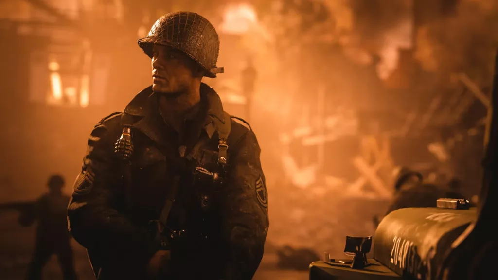 soldier looking to his right in Call Of Duty: WWII