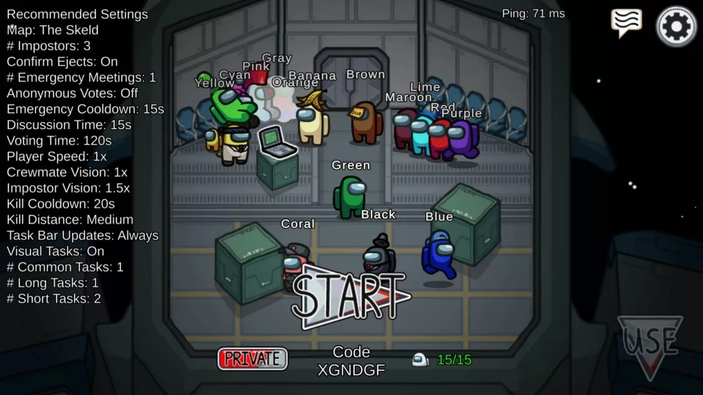 Screenshot of Among Us gameplay.