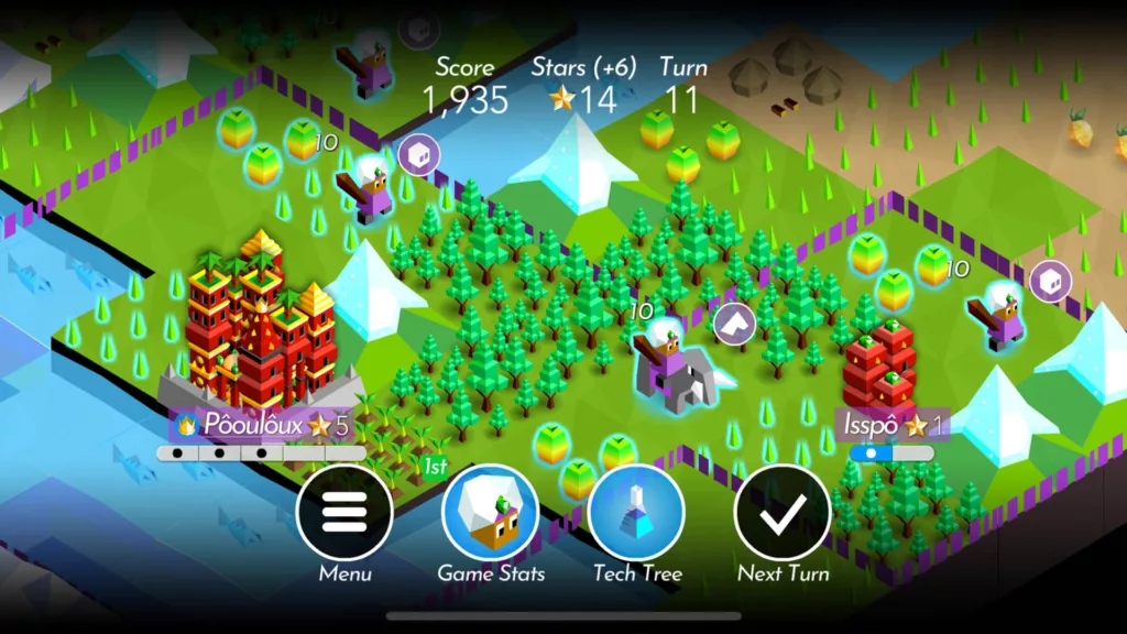 Screenshot of The Battle of Polytopia gameplay.