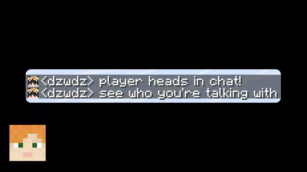 Screenshot of a Minecraft mod called Chat Heads.