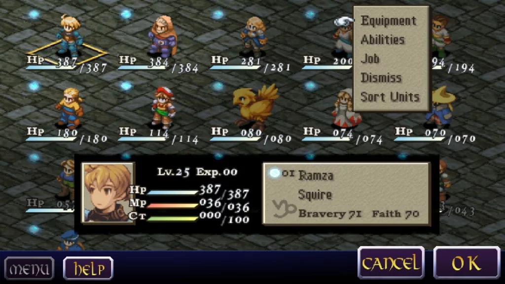 Gameplay screenshot of Final Fantasy Tactics: The War of the Lions.