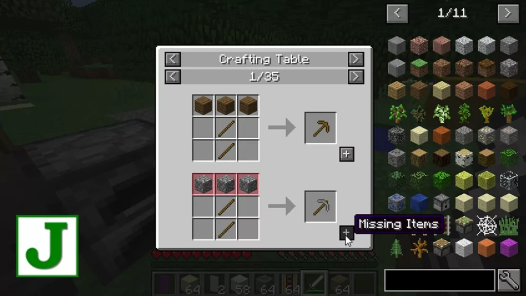Screenshot of a Minecraft mod called Just Enough Items.