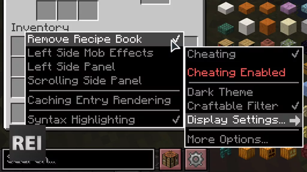 Screenshot of a Minecraft mod called Roughly Enough Items.