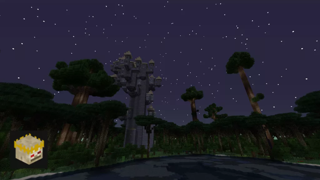 Screenshot of a Minecraft mod called Twilight Forest.