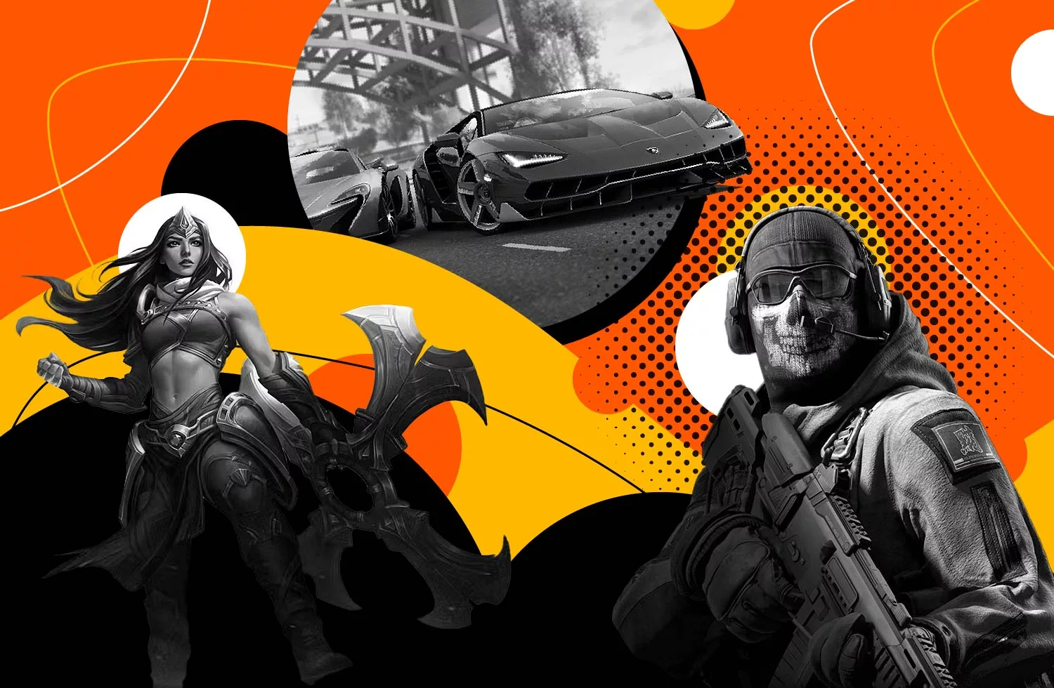Stylized image showcasing different characters and scenes from some of the best multiplayer mobile games.