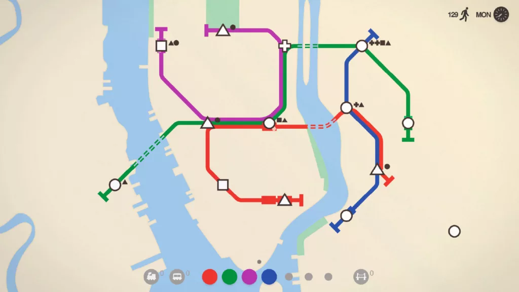 Gameplay screenshot of Mini Metro.