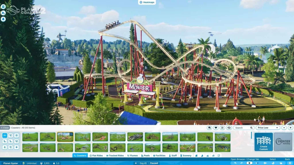 Screenshot of Planet Coaster gameplay.