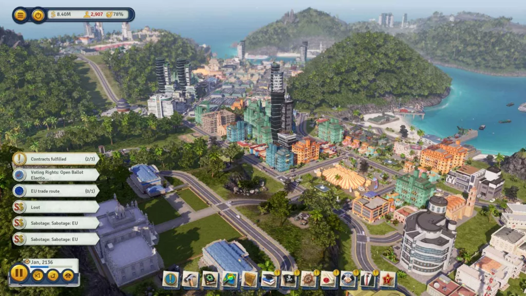 Screenshot of Tropico 6 gameplay.