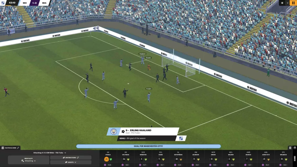 Screenshot of Football Manager 2024 gameplay.