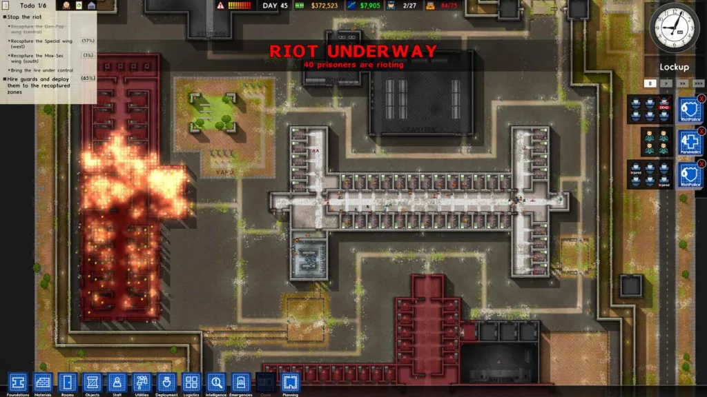 Screenshot of Prison Architect gameplay.