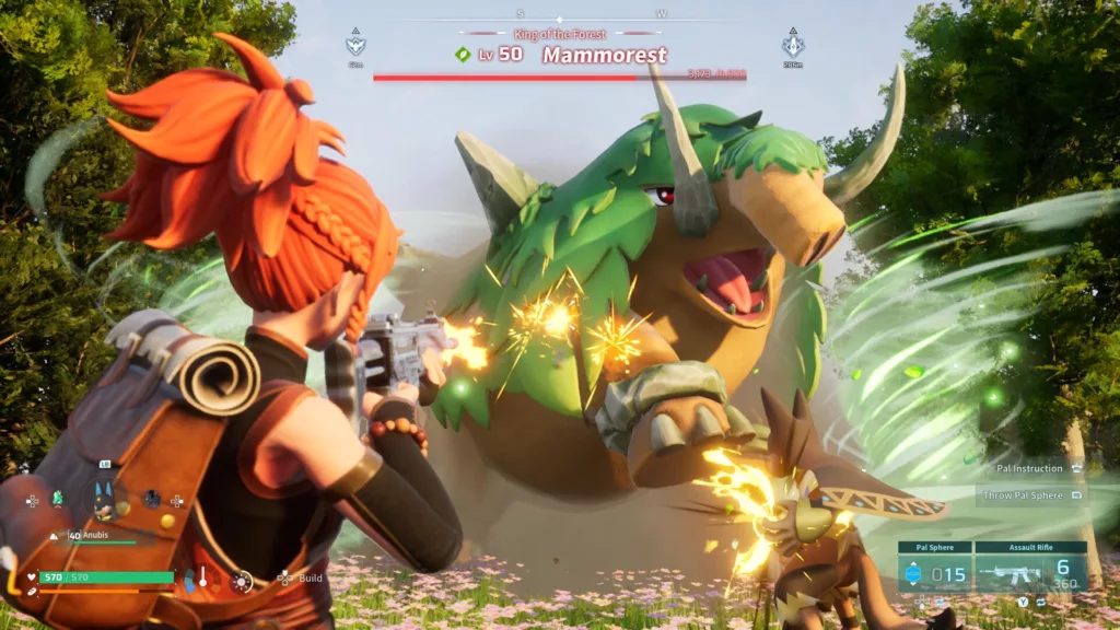 Screenshot of a Mammorest fight in Palworld.