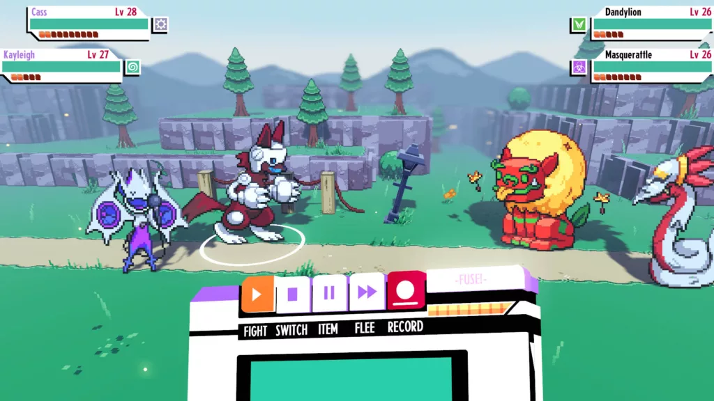 Screenshot of a battle in Cassette Beasts.