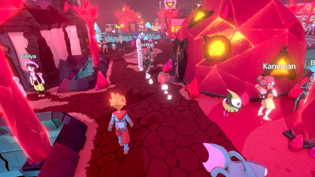 Player walking through a town in Temtem.