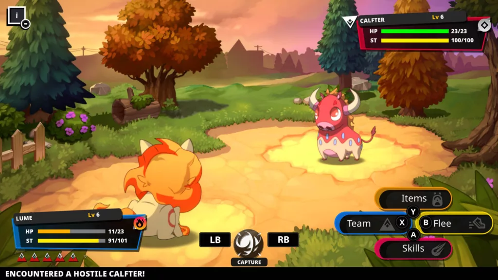 Screenshot of a battle in Nexomon: Extinction.