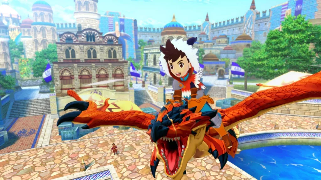Rider and monstie flying in Monster Hunter Stories 2: Wings of Ruin.