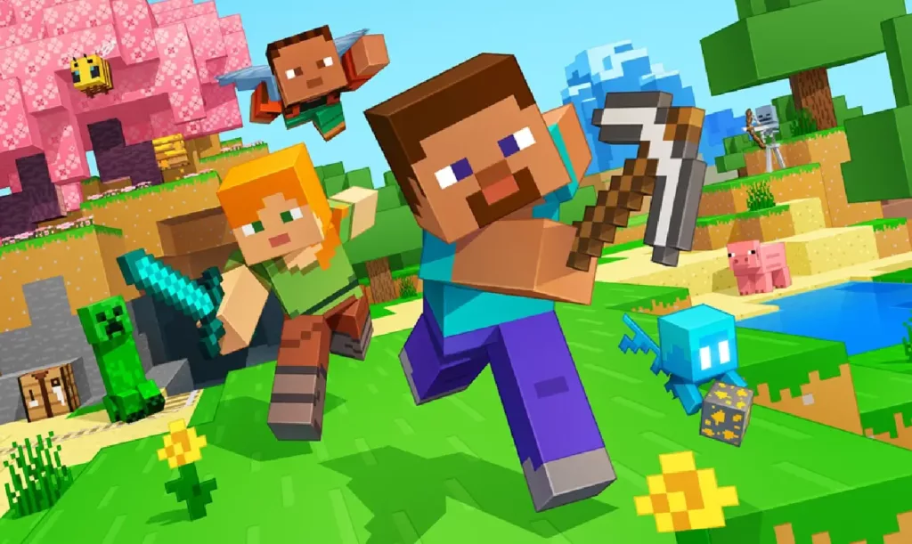 Screenshot of players running in Minecraft.