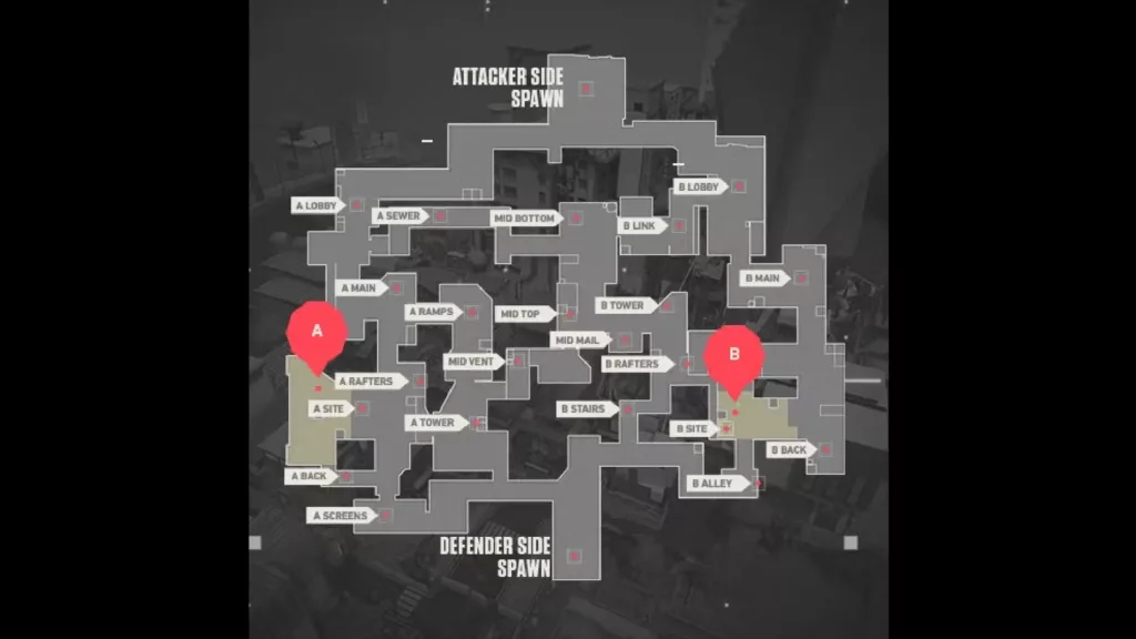 Overhead view of of Valorant map Split.