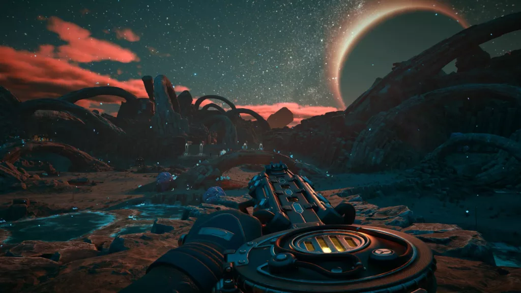 Screenshot of The Outer Worlds 2 showcasing its gameplay, art style, and atmosphere