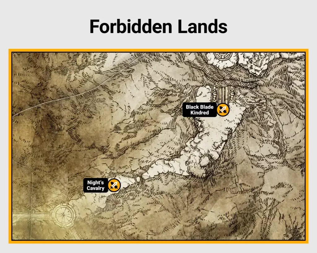 Map of Forbidden Lands boss locations in Elden Ring.