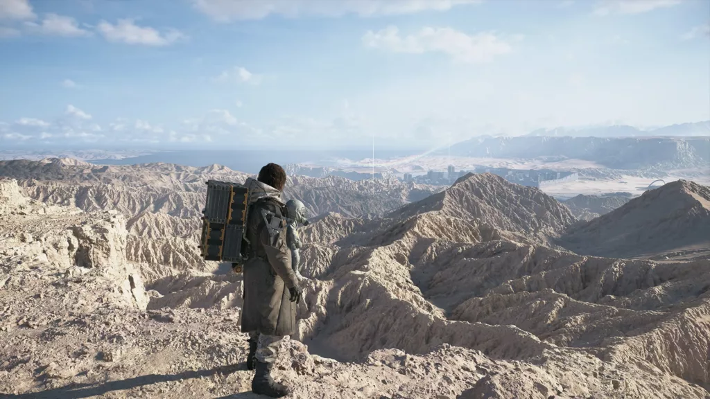 Screenshot of Death Stranding 2: On the Beach showcasing its gameplay, art style, and atmosphere