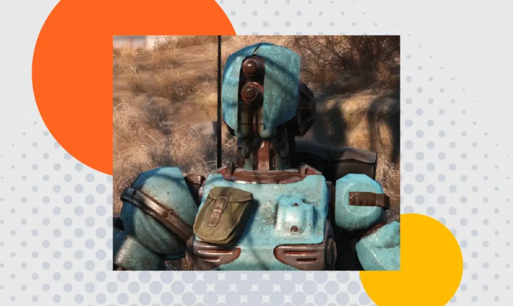Screenshot from Fallout 4 depicting Ada, one of the recruitable companions.