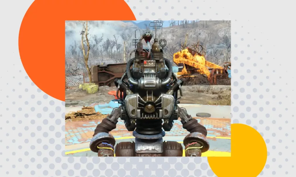 Screenshot from Fallout 4 depicting Automatron Robot Companion, one of the recruitable companions.