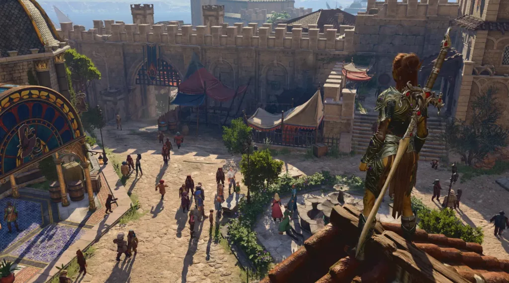 Overhead shot of Wyrm’s Crossing in Baldur’s Gate 3.