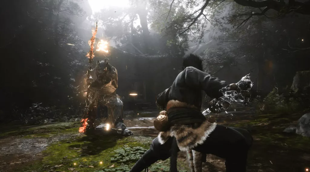 Screenshot of a battle in Black Myth: Wukong.