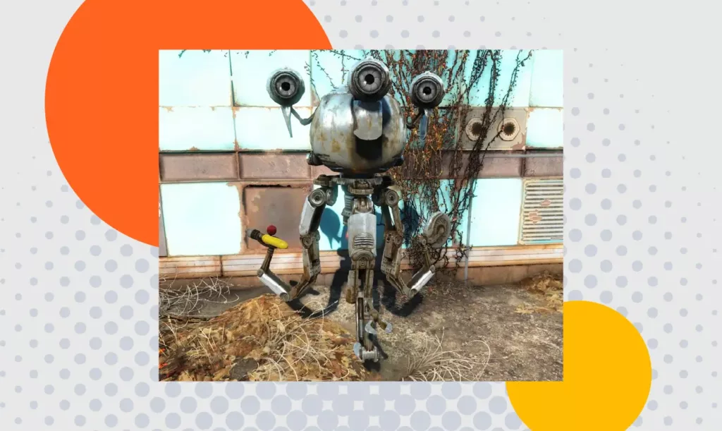 Screenshot from Fallout 4 depicting Codsworth, one of the recruitable companions.