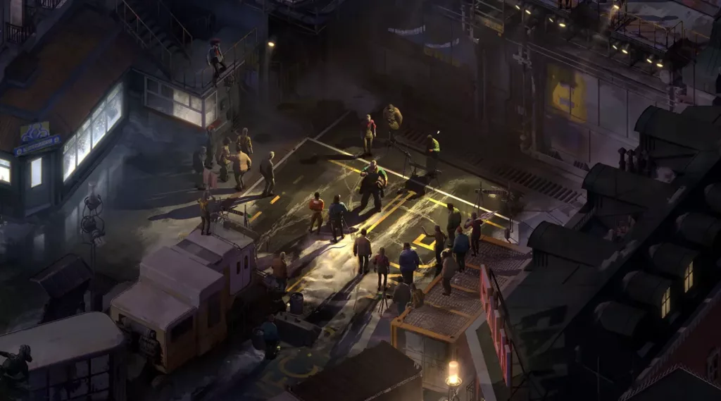 Screenshot of a confrontation in the MArtinaise district in Disco Elysium.