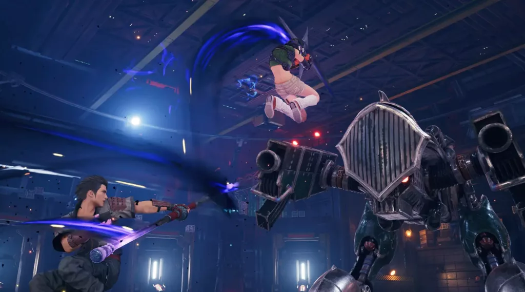 Yuffie fighting a robot in Final Fantasy VII Remake Intergrade.