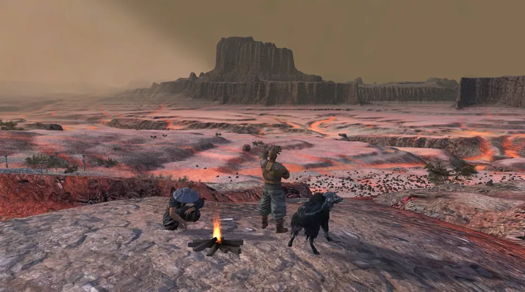Character overlooking a desert area in Kenshi.