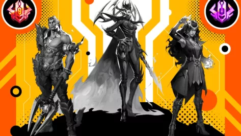 Namor, Hela, and Scarlet Witch next to Marvel Rivals rank icons.