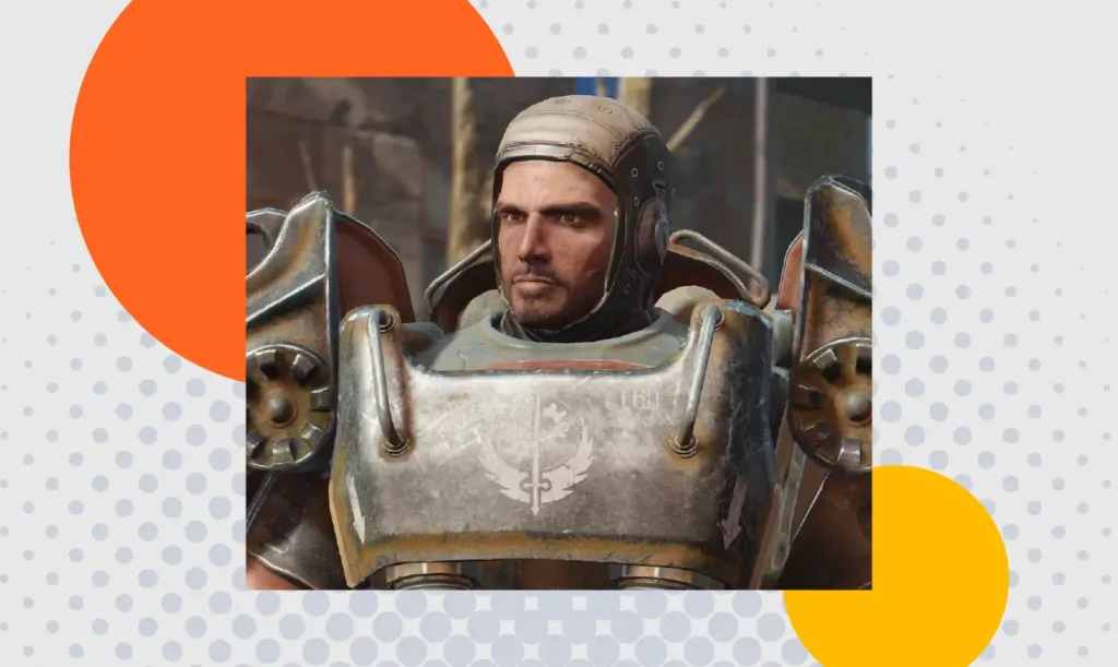 Screenshot from Fallout 4 depicting Paladin Danse, one of the recruitable companions.