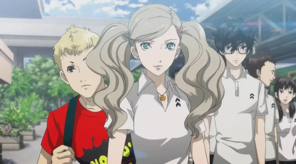 Screenshot of school kids in Persona 5 Royal.