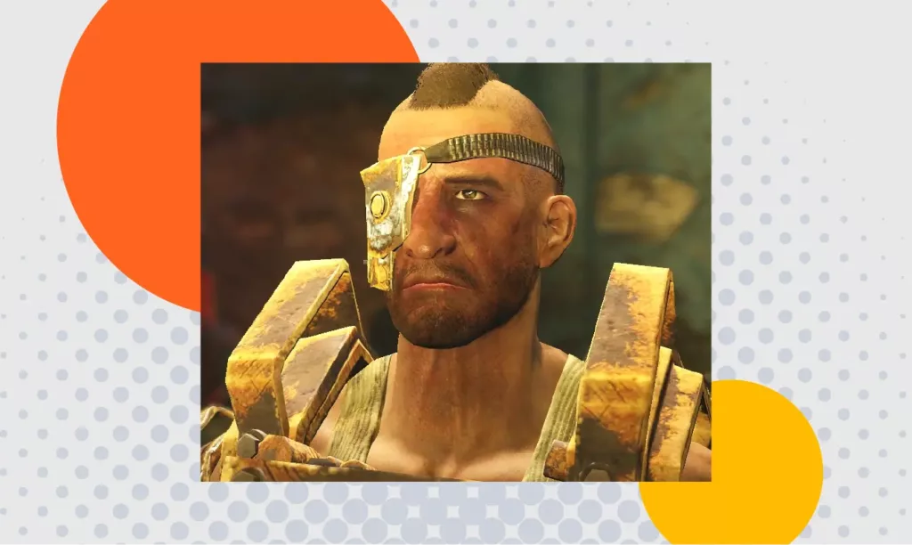 Screenshot from Fallout 4 depicting Porter Gage, one of the recruitable companions.