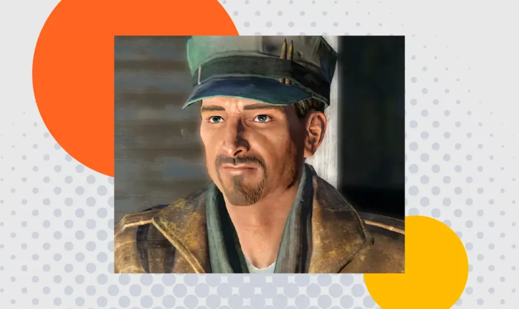 Screenshot from Fallout 4 depicting Robert MacCready, one of the recruitable companions.
