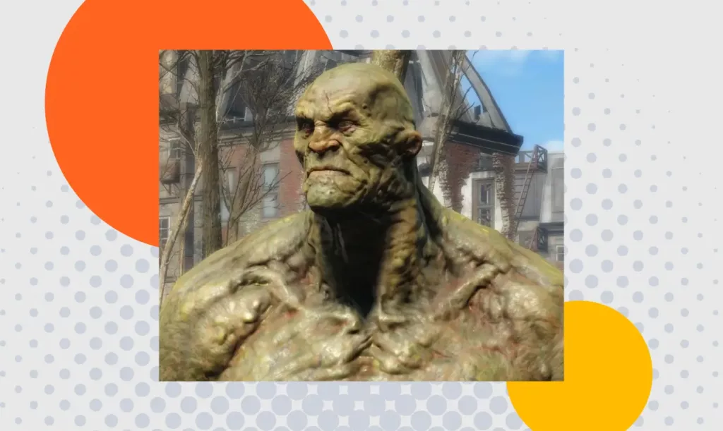 Screenshot from Fallout 4 depicting Strong, one of the recruitable companions.