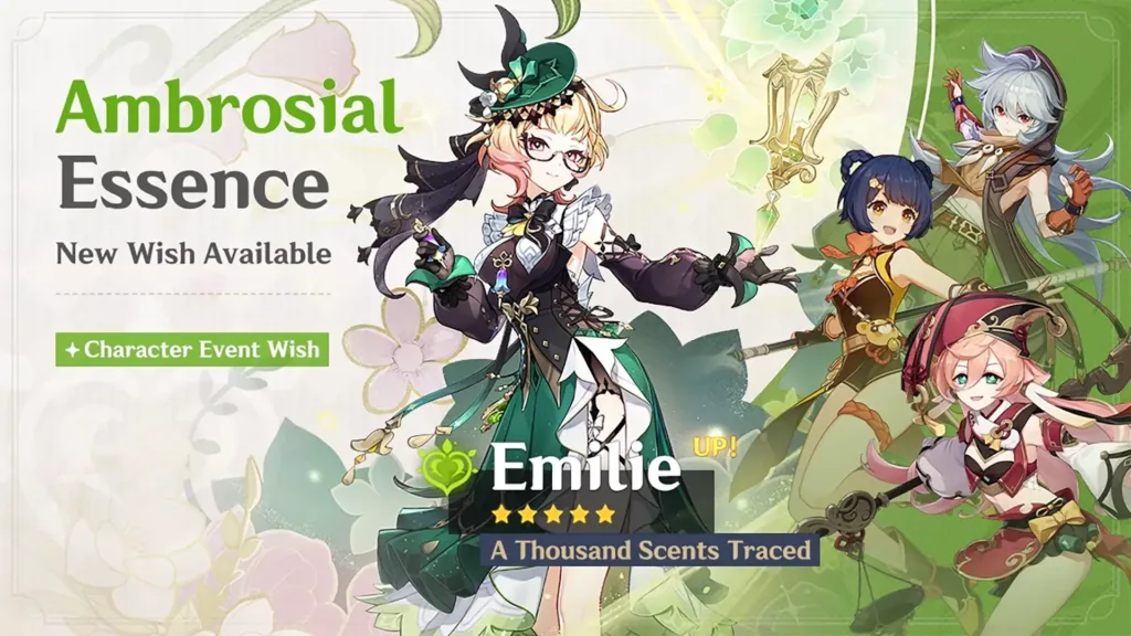 A screenshot of the Genshin Impact banner, Ambroisal Essence.